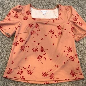 Floral Peach Top with Red Accents